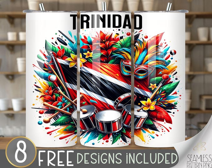 Trinidad Tumbler Wrap, Trinidadian Flag Sublimation Design, 20oz Skinny Tumbler Design Summer Tumbler Wrap, Caribbean Theme Vacation Tumbler