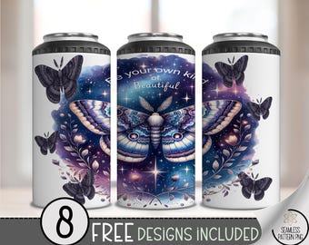 Be Your Own Kind of Beautiful 4 in 1 Can Cooler Wrap, Moth Floral 16 oz 4-in-1 Cooler Sublimation, Affirmation 4in1 Can Wrap Design, A195
