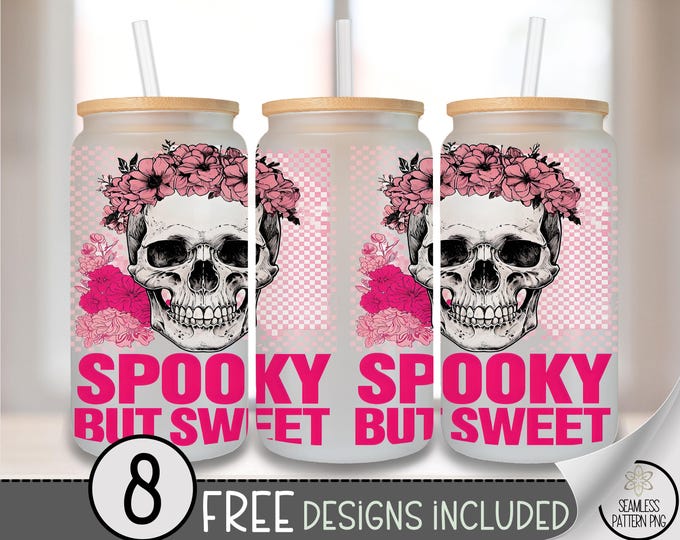 Goth Skull Glass Can Wrap, UV Decal for Tumbler, Sublimation Design, Digital Download, Spooky But Sweet Sticker, A424