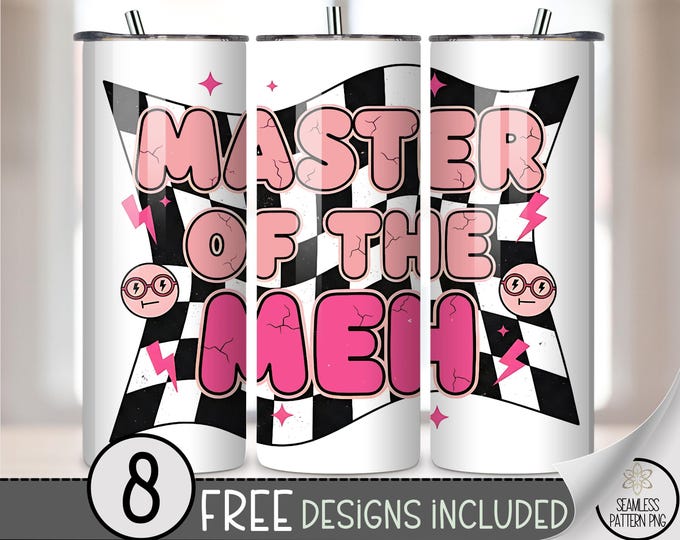 Checkered 20 oz Tumbler Wrap, Master of the Meh Digital Download Sublimation Design for Skinny Tumblers, Quirky PNG Files, Pop Art A698