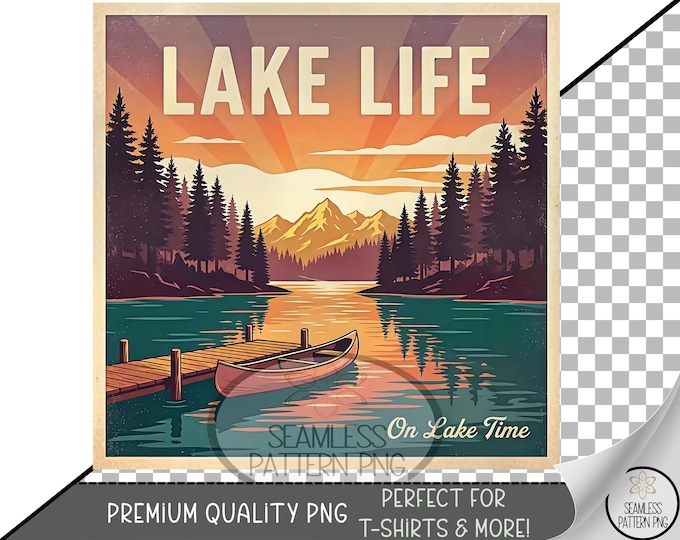 Lake Life Sublimation Design, Vintage Canoe Dock UV DTF Graphic, Digital Download, B10490