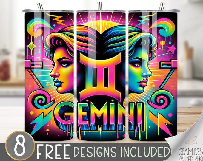 Zodiac Tumbler Wrap, Airbrush Gemini 20 Oz Skinny Tumbler Sublimation Design Astrology Sign, Zodiac Signs Tumbler PNG, Astrology Tumbler