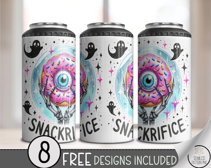 Snackrifice Tumbler Wrap 4-in-1, Funny Donut Monster Eye PNG, Spooky Cute Ghost Sublimation, Pastel Goth Halloween Can Cooler Wrap, A381