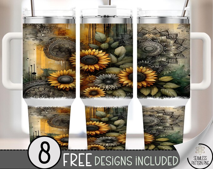 Rustic Sunflowers 40 oz Tumbler Wrap PNG, Digital Download, Floral Sublimation Design, Vintage Floral for Women, B644