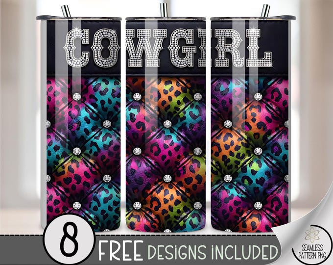 Rhinestone Cowgirl PNG, 20 Oz Tumbler Wrap, Western Glamorous Sublimation Design, Leopard Digital Download, B978