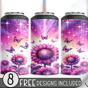 Sparkly Sunflower 4 in 1 Can Cooler Wrap, Neon 4in1 Tumbler PNG, Floral 16 Oz Can Cooler Sublimation Design, Seamless Glitter 16 oz Wrap, A8