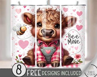 Highland Cow Valentine Tumbler Wrap, Love Sublimation Tumbler Wrap, Vday 20Oz Sublimation Wrap,Valentines Day Sublimation Tumbler Design PNG
