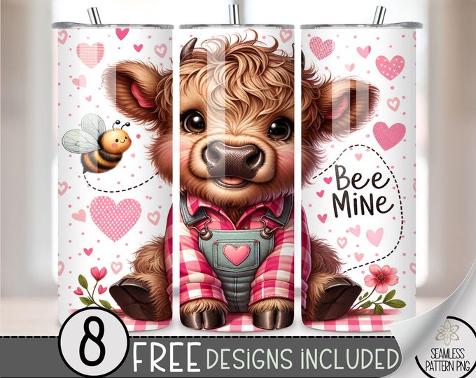 Highland Cow Valentine Tumbler Wrap, Love Sublimation Tumbler Wrap, Vday 20Oz Sublimation Wrap,Valentines Day Sublimation Tumbler Design PNG