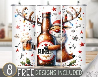 Funny Christmas Tumbler Wrap, Drunk Reindeer Sublimation Design, Sarcastic Tumbler, Drinking 20 Oz Skinny, Christmas Tumbler PNG, Reinbeer