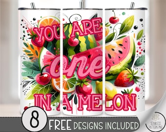 Watermelon Tumbler Wrap, Cute Fruit 20oz Skinny Tumbler Sublimation, You Are 1 In A Melon 20 oz Tumbler Design File, Cherry 20oz PNG A232