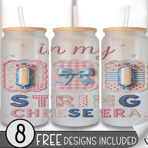 In My String Cheese Era Glasburkförpackning, 47 cl tumbler sublimeringsdesign, söt faux patchwork PNG-fil, trendig glasdesign för nedladdning B10101