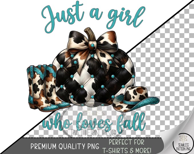 Autumn Pumpkin Sublimation Design, Cowgirl Boots UV DTF Graphic, Fall Clip Art, Digital Download, B10264
