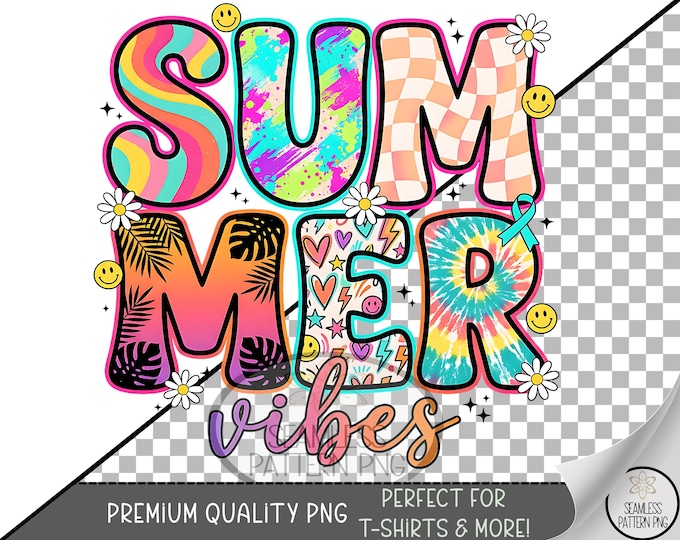 Summer Vibes Sublimation Design, Retro UV DTF Graphic, Tropical Clip Art, Digital Download, B10179