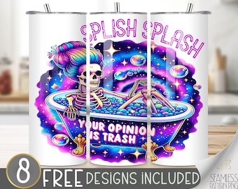 Splish Splash Tumbler Wrap, Skeleton Sublimation Design, Halloween Png Digital Download, Sublimation Tumbler, Spooky All Year Tumbler Wrap