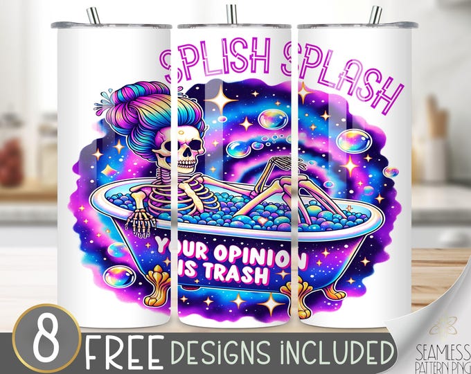 Splish Splash Tumbler Wrap, Skeleton Sublimation Design, Halloween Png Digital Download, Sublimation Tumbler, Spooky All Year Tumbler Wrap