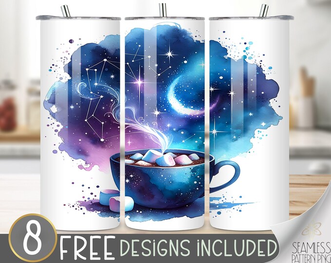 Winter Tumbler Wrap, Hot Cocoa 20Oz Tumbler Wrap, Sleepy Cocoa 20Oz Skinny Tumbler, Holiday Tumbler Wrap, Marshmallow Sublimation Design Png