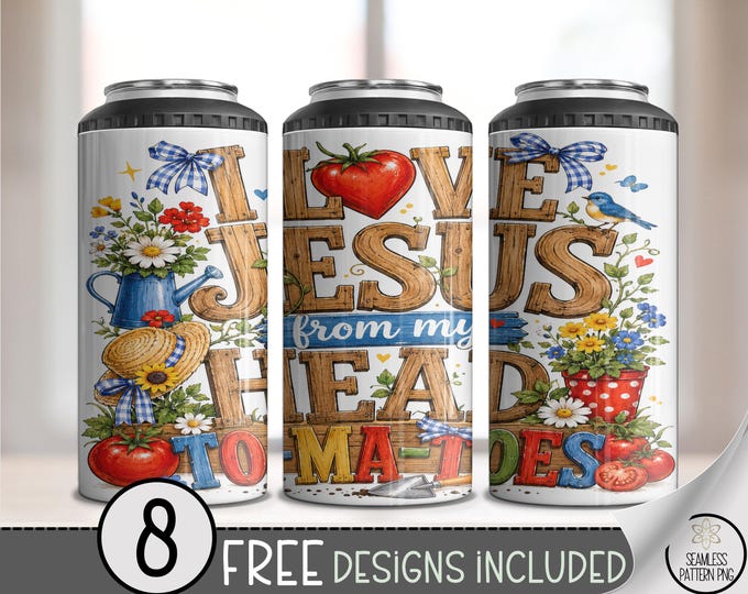 I Love Jesus 4-in-1 Can Cooler Wrap, Garden Sublimation Design, Digital Download, B10373
