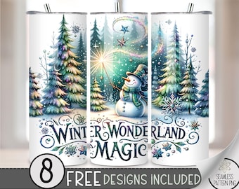 Snowman Tumbler Wrap, Pretty 20 Oz Skinny Tumbler Sublimation Design, Winter Png Tumbler Wrap, Winter Magic PNG File Instant Download