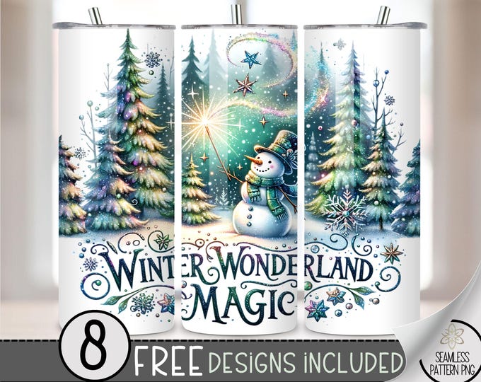Snowman Tumbler Wrap, Pretty 20 Oz Skinny Tumbler Sublimation Design, Winter Png Tumbler Wrap, Winter Magic PNG File Instant Download