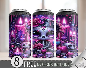 Voodoo Doll 4 in 1 Can Cooler Wrap, Cute Skeleton 4in1 Tumbler PNG, Seamless Goth Rag Doll 16 Oz Can Cooler Sublimation Design, Anti Vday