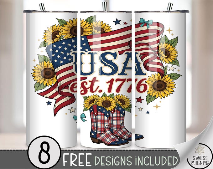 Patriotic USA 20 oz Tumbler Wrap, Red White Blue Cowgirl Boots Sublimation Design for Straight Tumblers, Americana PNG Files, B10149