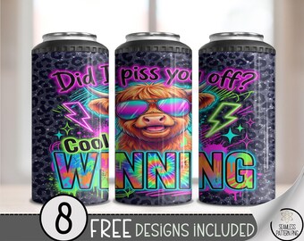 Highland Cow 4-in-1 Can Cooler Wrap, Funny Neon Sublimation Design, 80s Pop Retro 16 oz 4-in-1 File, Digital Download, B10237