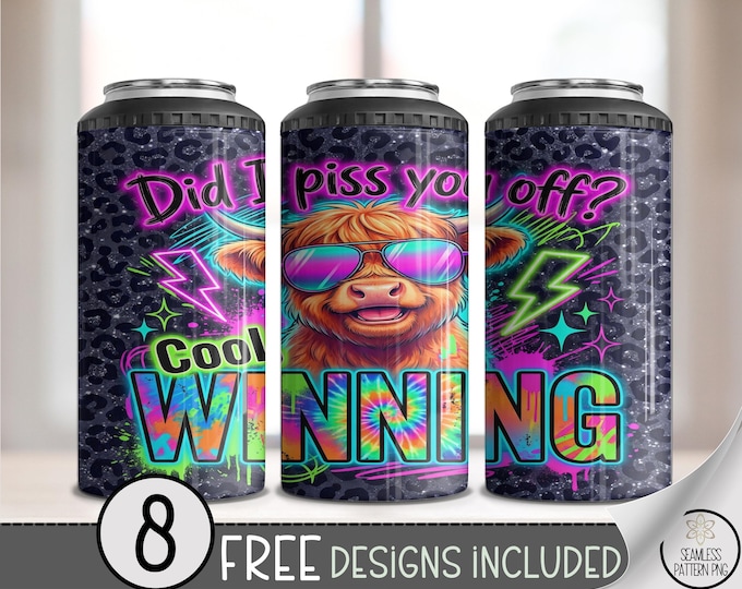 Highland Cow 4-in-1 Can Cooler Wrap, Funny Neon Sublimation Design, 80s Pop Retro 16 oz 4-in-1 File, Digital Download, B10237