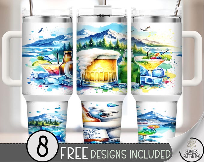 Cruise 40 oz Tumbler Wrap, Cocktail Cruise Trip 40oz Tumbler Sublimation Design, Booze Cruise 40oz Tumbler PNG With Polar Bear, A460