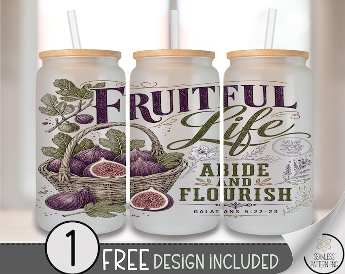 Bountiful Figs Glass Can Wrap, Engraving-Style 16oz Tumbler Sublimation Design, Botanical PNG, Digital Download, B10307