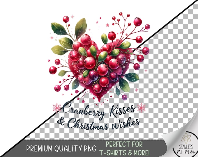 Christmas Kisses UV DTF PNG, Festive Digital Download, Sublimation Cranberry Holiday, A613