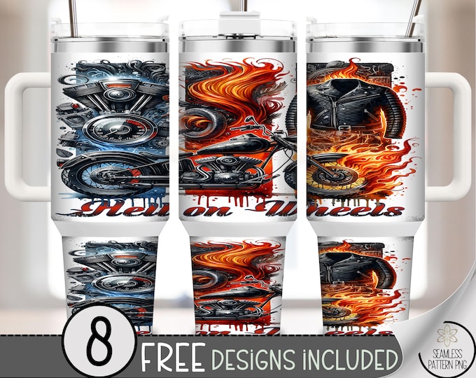 Flame and Motorcycle 40 oz Tumbler Wrap, Rider Sublimation Design, Cool Motorcycle PNG, Digital Download for Sublimation A484
