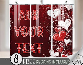 Add Your Text Tumbler Wrap, Customize Name 20oz Skinny Tumbler Sublimation Design, Valentine Day Tumbler Wrap File PNG, Heart Seamless File