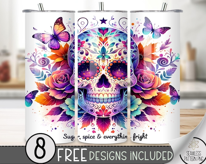 Autumn Sugar Skull Tumbler Wrap, Humorous Sugar Spice Fright Design 20oz Tumblers Sublimation, Fall Sublimation Tumbler Digital Download