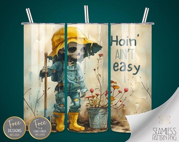 Garden Tumbler Wrap, 20oz Straight Sublimation Tumbler Design, Sarcastic Skeleton Sublimation Design Watercolor Farmer Tumbler PNG Downloads
