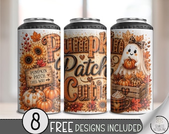 Halloween Pumpkin Ghost Can Cooler Wrap Design, 4 In 1 Instant Digital Download, Cute Printable Can Wrap Template B10348