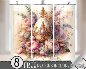 Rococo Easter Tumbler Wrap, Shabby Chic 20oz Skinny Tumbler Sublimation Design, Easter Egg Tumbler Wrap File PNG, Grand Millennial Easter