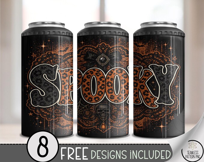 Halloween Spooky 4in1 Can Cooler Wrap, Leopard Pattern Sublimation Design, Gothic 16 oz File, B10224