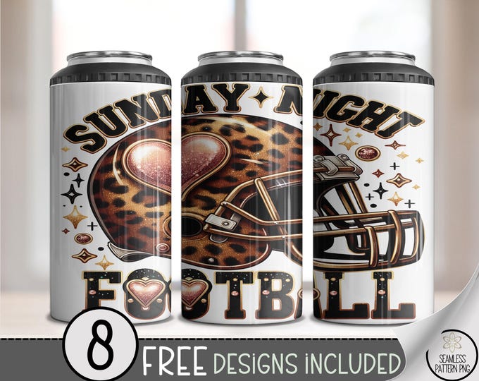 Football 4in1 Can Cooler Wrap, Game Night Beer Holder, Printable Helmet Designs, Sunday Night Football Wrap, 16oz Leopard Print PNG, A436