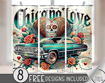 LA Chicano Cholo 20oz Tumbler Wrap, Chicano Style Lowrider Sublimation Design,LA Sugar Skull 20Oz Skinny Tumbler File, Chicano Love Art, A11