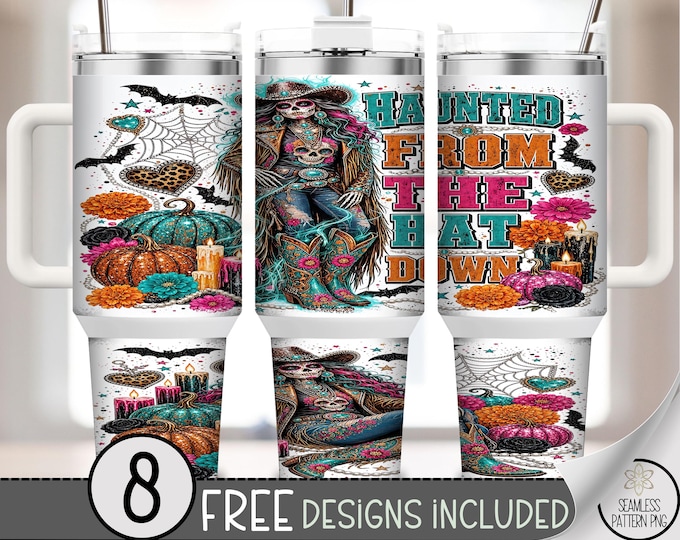 Halloween Sugar Skull 40oz Tumbler Wrap, Western Skeleton Sublimation Design, Digital Download, B10541