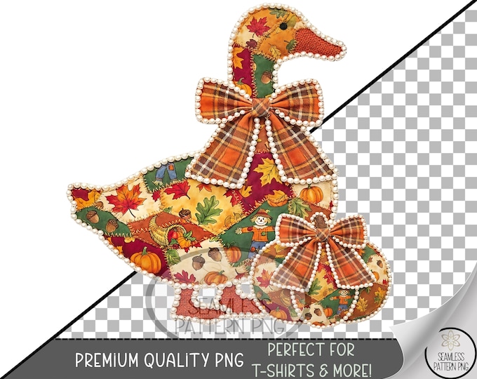 Fall Duck Sublimation Design, Patchwork Pumpkin UV DTF Graphic, Autumn Clip Art, Digital Download, B10241
