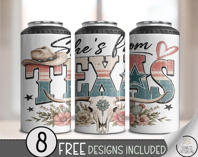 Texas Cowgirl 4in1 Can Cooler Wrap, Western Sublimation Design, Digital Download, B10524
