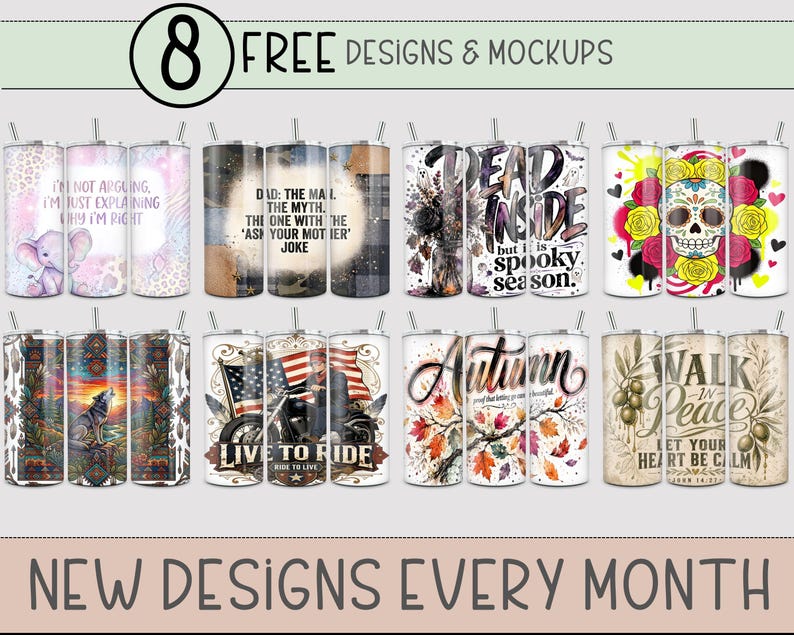 Tattoos 20 oz Tumbler Wrap, Edgy Sublimation Design for Straight Tumblers, Feminine PNG Files, Digital Download, B10276 image 2