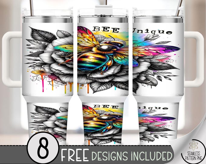 Bee Positive Affirmation 40 oz Tumbler Wrap PNG, Digital Download Unique Bumblebee, Cute Rainbow Sublimation Design, A652