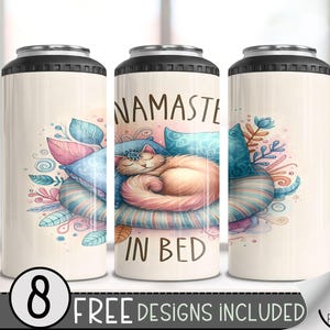 Cozy Cat Self Care 4in1 Can Cooler Wrap, Fitness 16 Oz Can Sublimation Design, Meditation 16 Oz PNG, Funny Namaste Boho 4 in 1 Tumbler Png