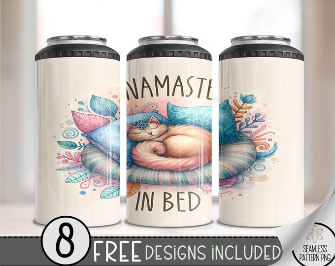 Cozy Cat Self Care 4in1 Can Cooler Wrap, Fitness 16 Oz Can Sublimation Design, Meditation 16 Oz PNG, Funny Namaste Boho 4 in 1 Tumbler Png