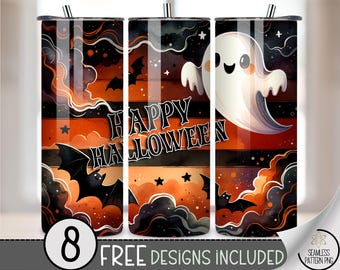 Spooky Ghost & Bats 20oz Tumbler Wrap, Halloween Night PNG, Festive 20 oz Cup Wrap, Printable Halloween File, Cute Autumn Design A442