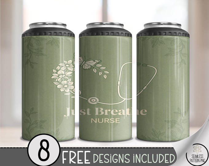 Just Breathe, Nurse 4-in-1 Can Cooler Wrap, Sublimation Design, Digital Download, B10026