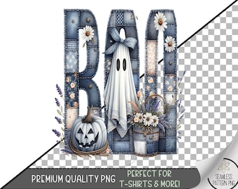 Patchwork Ghost PNG, Vintage Halloween Quilt Design, Cozy Spooky Fall Shirt, Retro Sublimation Art Download, A420