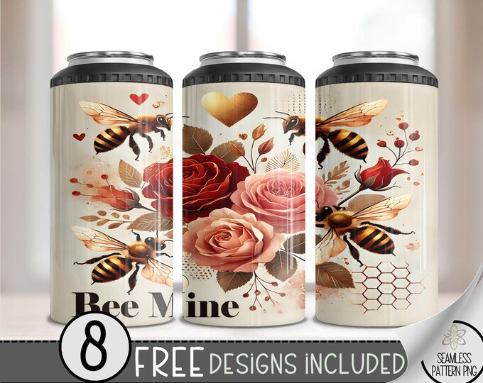 Bee Themed Can Cooler Design, Affirmation Sublimation Design, Valentine Bee 4 In 1 Can Cooler, Bee Mine 16 oz Can Holder Design Wrap,Bee PNG